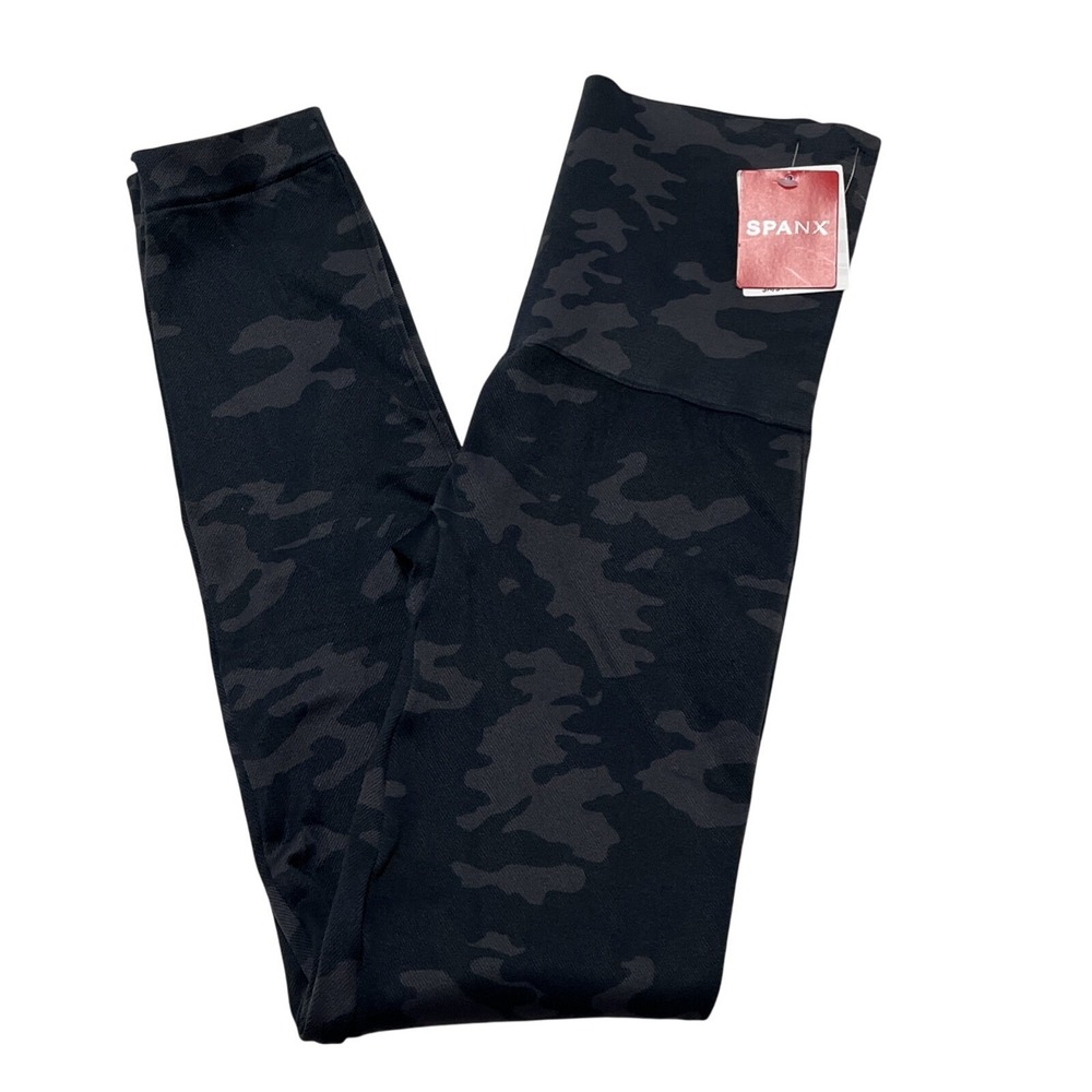 Spanx Ecocare Ankle Leggings Womens M‎ Black Camo Slimming Seamless Comfort